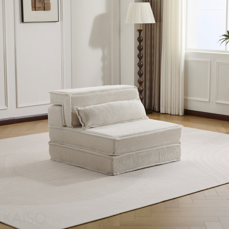 Canapé à compression, canapé-lit convertible au sol, canapé modulaire sans arête modulaire sans assemblage requis, tissu polaire circulaire, canapé simple surdimensionné avec 1 coussin, blanc