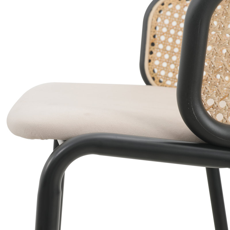 Daishun Modern Wicker Bar Stool with Fabric Seat and Powder Coated Steel Frame, Beige
