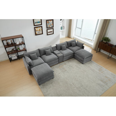 Canapé convertible en U 7 pièces avec console centrale et chargement USB 7 pièces Chenille