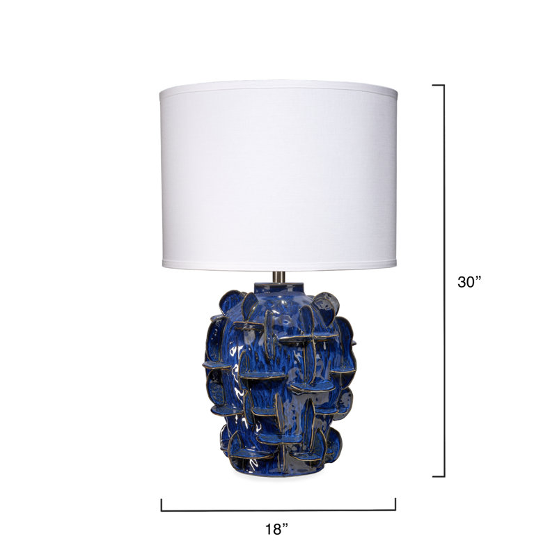 Cobalt Blue Ceramic Table Lamp with Linen Drum Shade