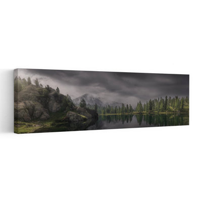 Moody Mountain Lake Dramatic Peaceful Serene Pine Tree Forest Landscape Wall Art
