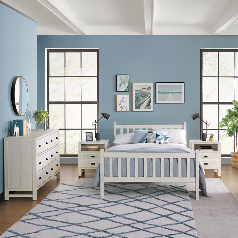 Ensemble de chambre à coucher 4 pièces Windsor avec lit simple à lattes et commode 6 tiroirs Windsor, Complète