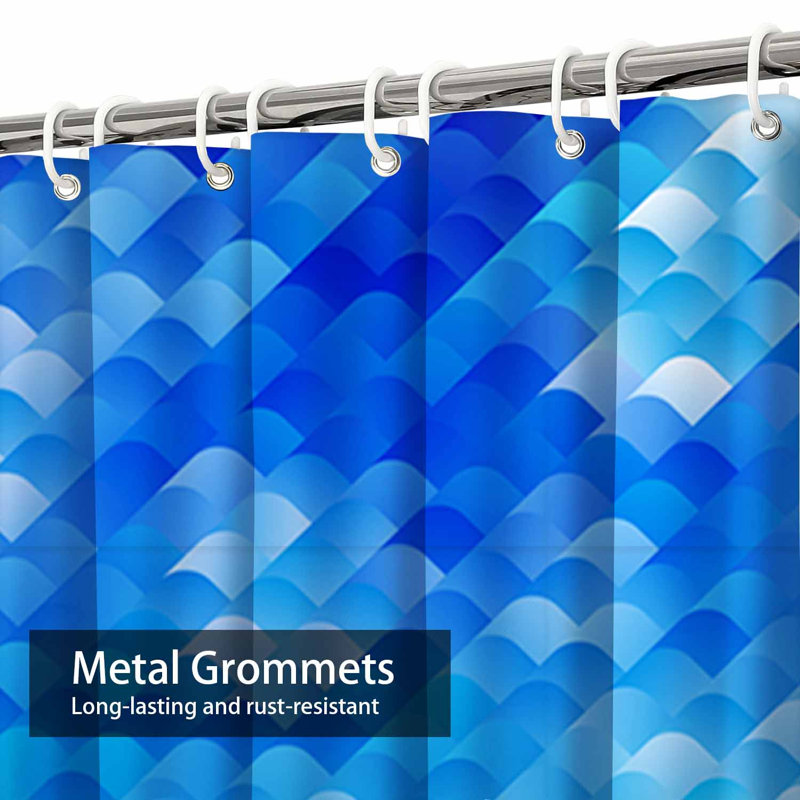 Rideau de douche imperméable à l'eau abstrait indigo bleu sarcelle avec 12 crochets, L 72 po x l 84 po