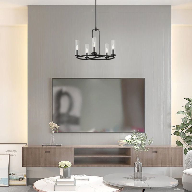 Serse 5 - Light Dimmable Wagon Wheel Chandelier, Polished Nickel