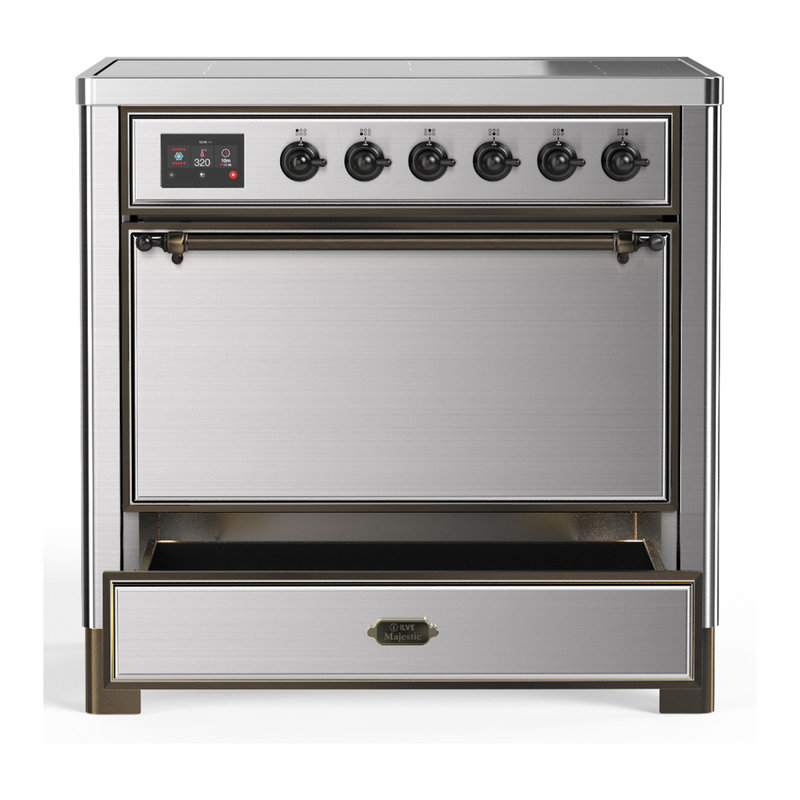 Cuisinière à induction 36 pouces avec 6 éléments à induction en acier inoxydable (garniture brunie) Majestic III Series
