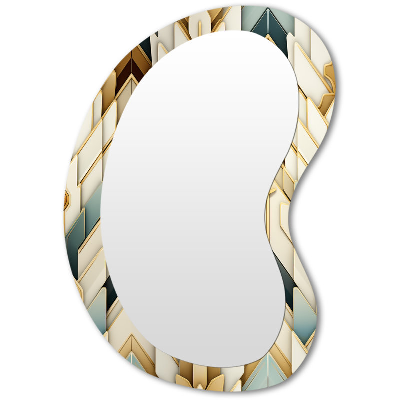 Golden And Blue Splendour Chevron Pattern - Chevron Metal Art Decor - Modern Irregular Wall Mirror, 31" x 22"