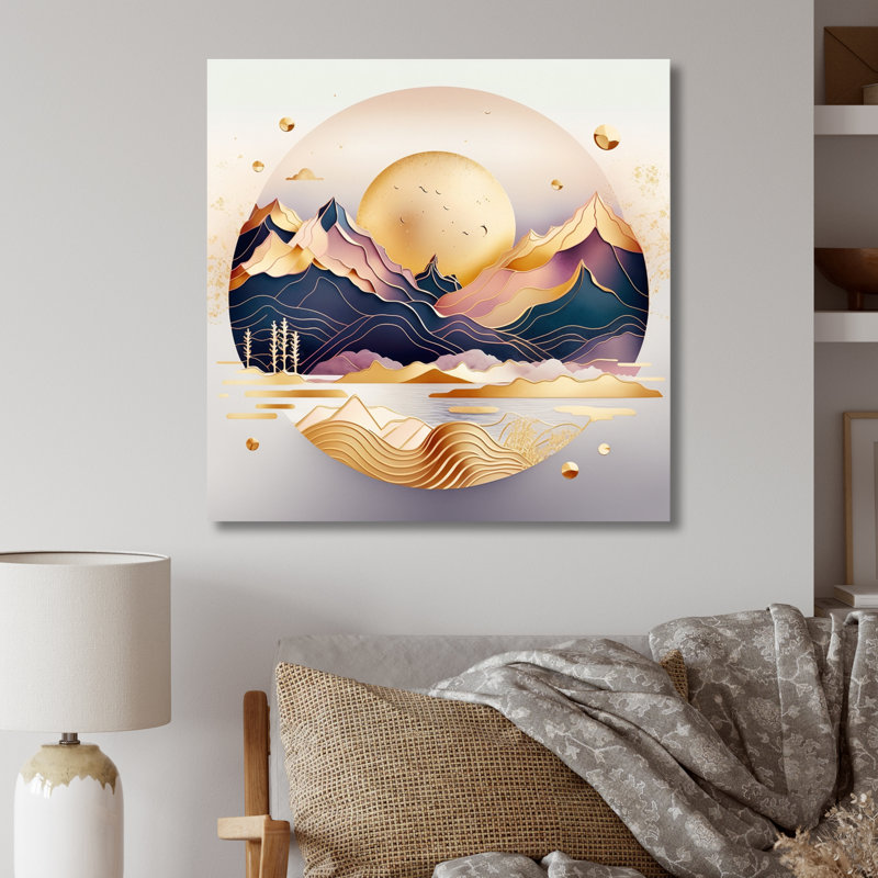 Dreamy Golden Mountain V - art mural abstrait en métal marbré, H 23 po x l 23 po x P 1 po