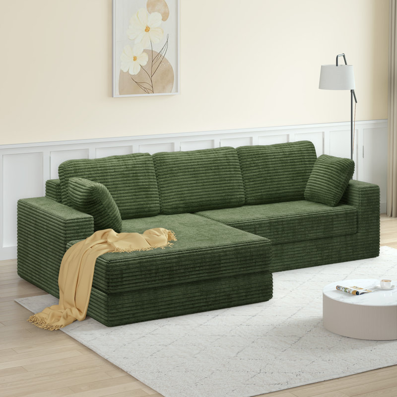 Canapé modulaire en L 28,25 po Boneless, Orienté à gauche (vu de face), Tissu vert