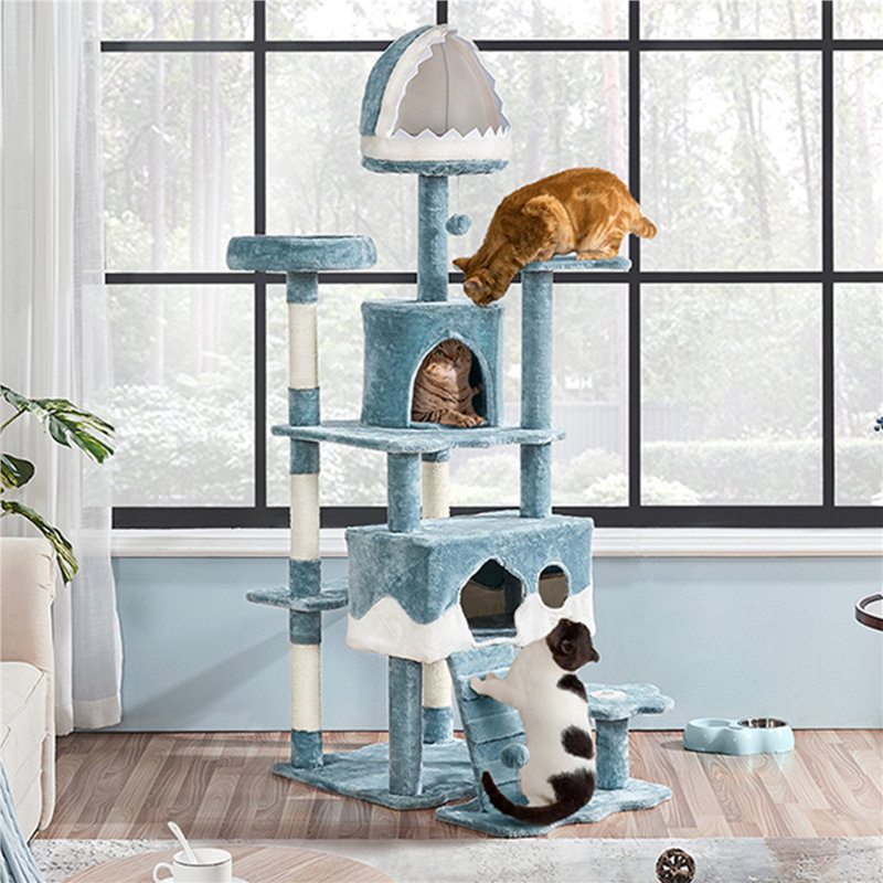 Ocean-Themed Blue and White Sisal Cat Tree Tower