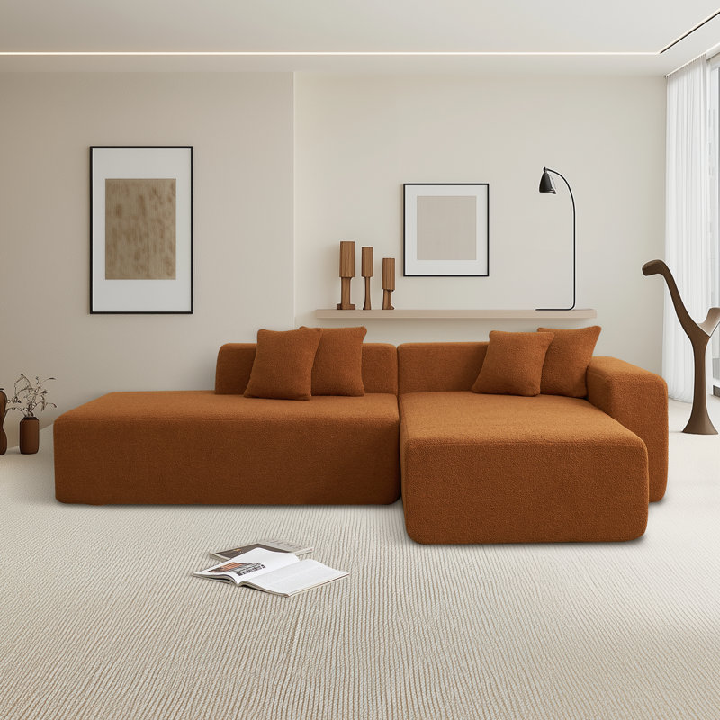 Boneless 106''W Sherpa 5-Seater L-Shape Sectional Sofa Modular Corner Couch With Chaise Lounge & 4 Pillows, Right Hand Facing