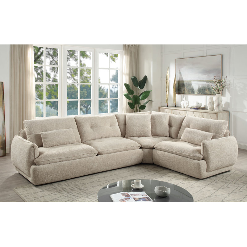 Jonina Beige Chenille Sectional Sofa with Pillows