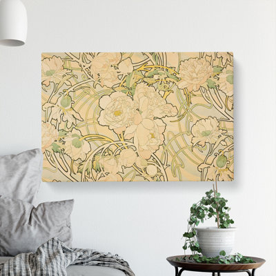 Peonies by Alphonse Mucha - Wrapped Canvas