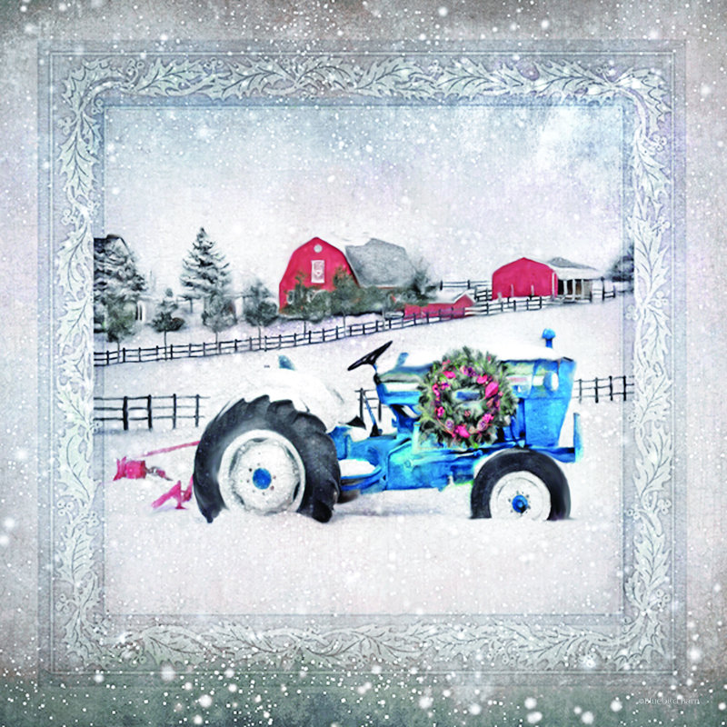 «Christmas Tractor» par Bluebird Barn - impression, H 36 po x l 36 po, Toile tendue
