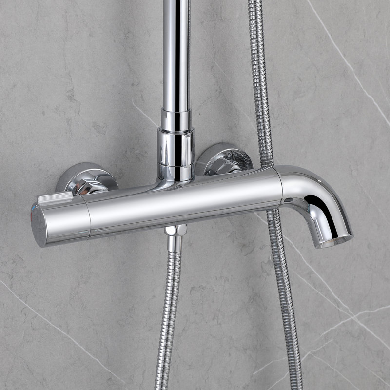 Wall Mount Solid Brass 3-Function Rust-free Outdoor Shower with Handheld Shower with Footwash Spout, Polished Chrome