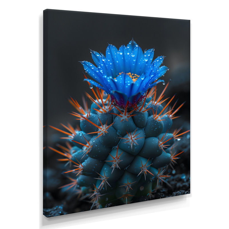 Cactus bleu et noir clair de lune, désert, rêve II - art mural floral cactus, Toile tendue, H 20 po x l 12 po x P 1 po