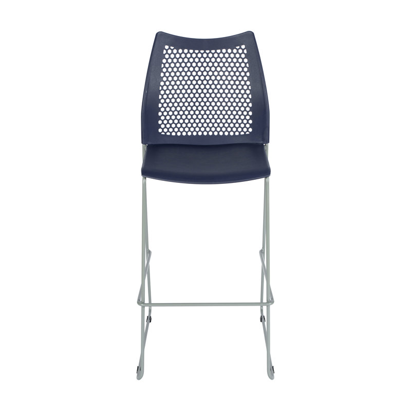 Tabouret de bar empilable avec dossier ventilé et repose-pieds intégré, Bleu / argent, 1
