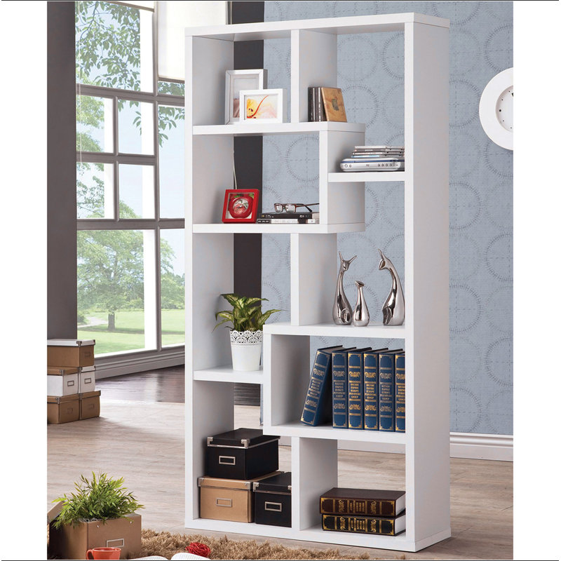 Multiple Geometric Rectangular 10-shelf Bookcase, White