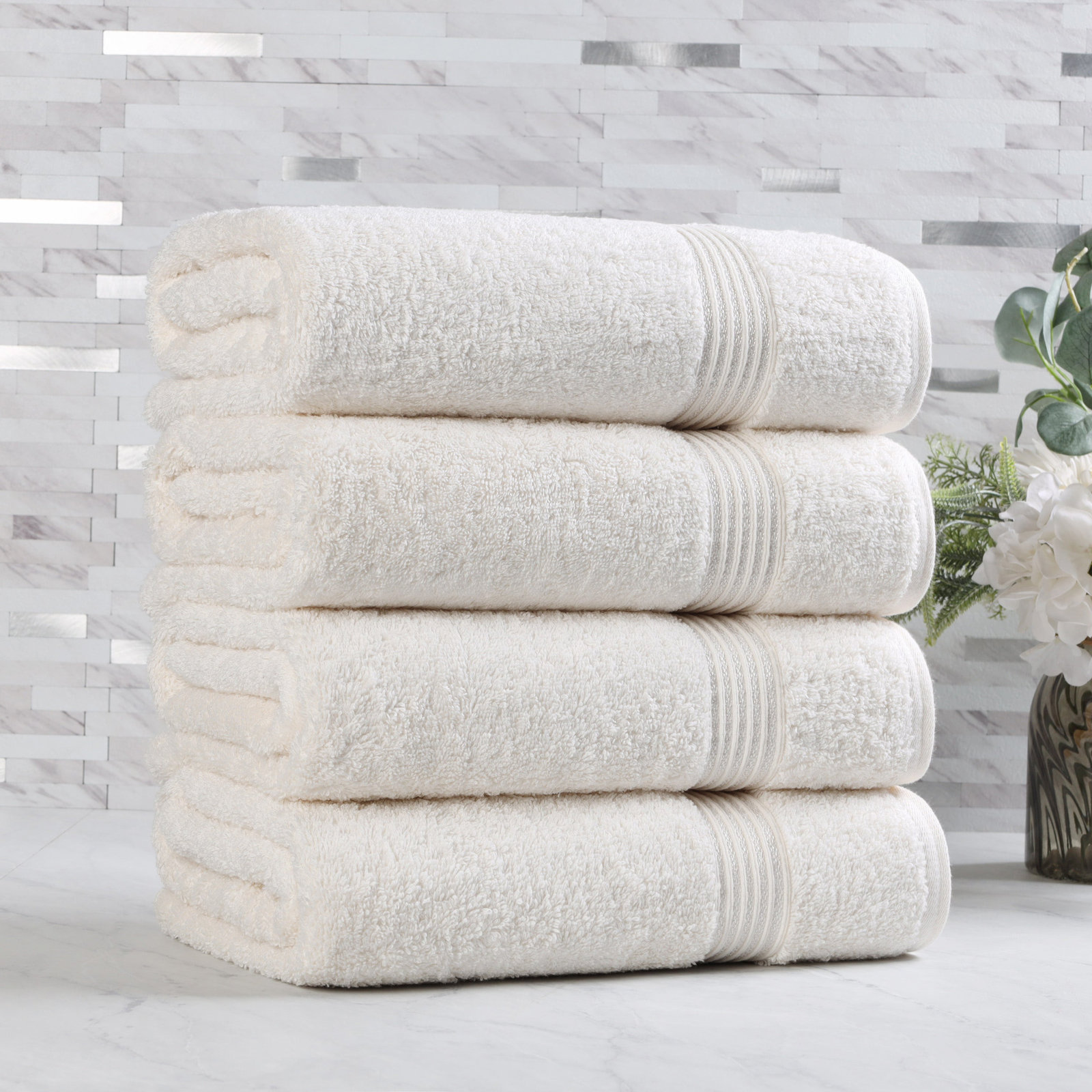 Oleg Heritage Egyptian Cotton Soft Absorbent Luxury Bath Towel, Ivory