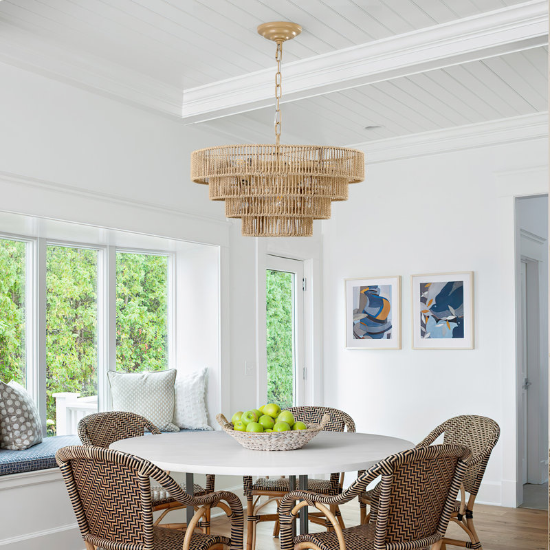 4 Tier 6 Light Raffia Dimmable Chandelier