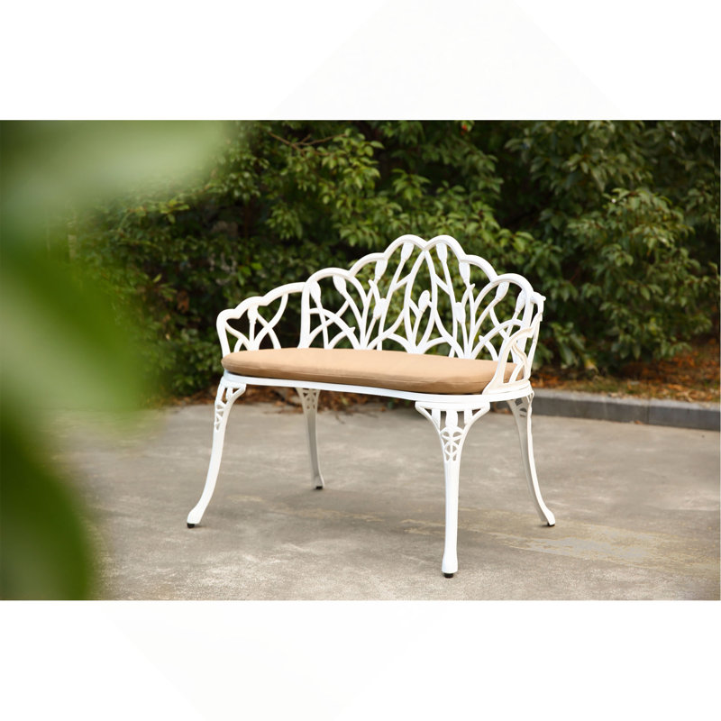 Banc en fonte d'aluminium avec coussin, Blanc