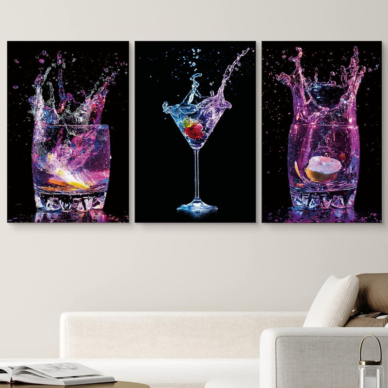 Mauve et bleu éclaboussures de vin, cocktails, photographie, réalisme, paysage chic, ultra, Toile tendue, H 24 po x l 48 po