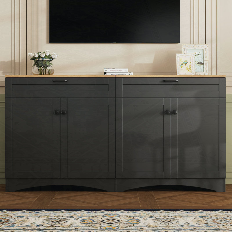 Versatile Wood Grain Sideboard with Adjustable Shelves