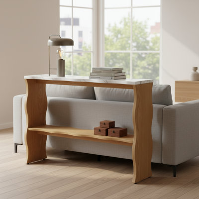 Console style Mid-Century avec motif ondulé et plateau en faux marbre