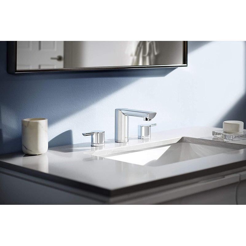 2-handle Bathroom Faucet with Drain Assembly, Silver