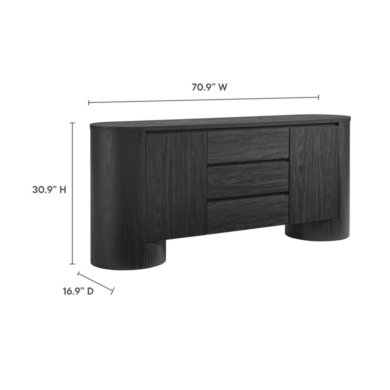Buffet de rangement arrondi Duval, Noir, noir, noir, noir