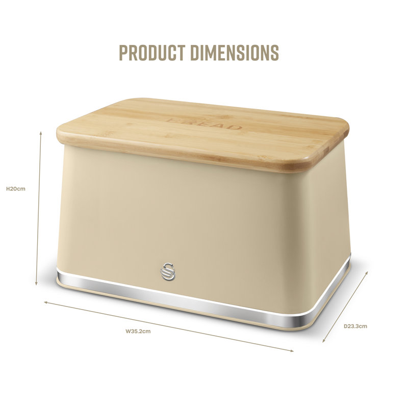 Swan Nordic Bread Bin with Iron Body, Non-Slip Base, Stylish Soft Touch Matt Finish and Acacia Wood Pull Up Lid, 16L, Beige