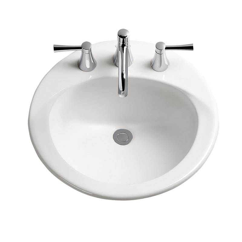 Lavabo de salle de bain encastré rond à rebord auto-encastré avec robinets monotrou Tufo® Ultimate®, Blanc colonial, Monotrou