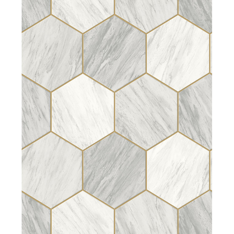 Panneau de papier peint L 33 pi x l 21 po Lakinna, Blanc / Doré