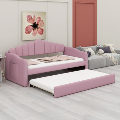 Upholstered Daybed With Trundle ,Velvet Sofabed With USB Charging Ports,No Box-Spring Needed