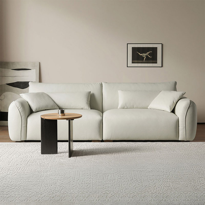 White Genuine Leather Modular Sofa cushion couch, 32.28" H x 96.46" W x 41.34" D, 3
