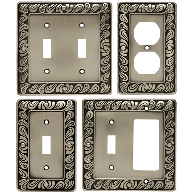 Paisley 2-Gang Toggle Light Switch Wall Plate, Brushed Satin Pewter