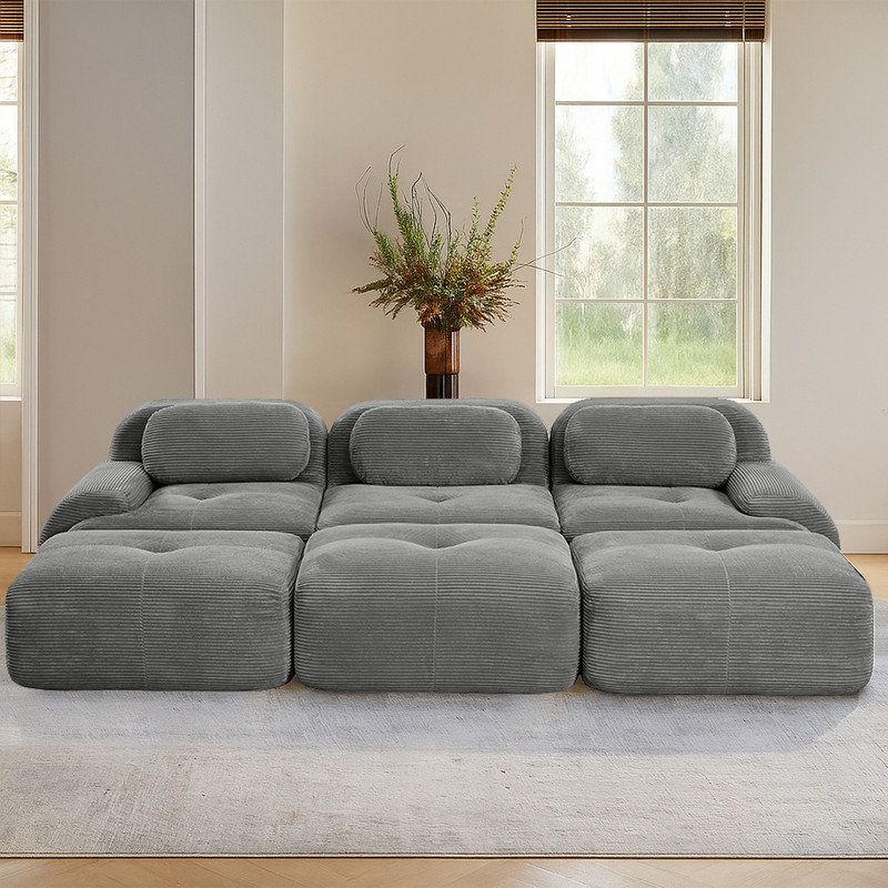 Canapé modulaire désossé avec canapé-lit Boneless, Velours côtelé gris