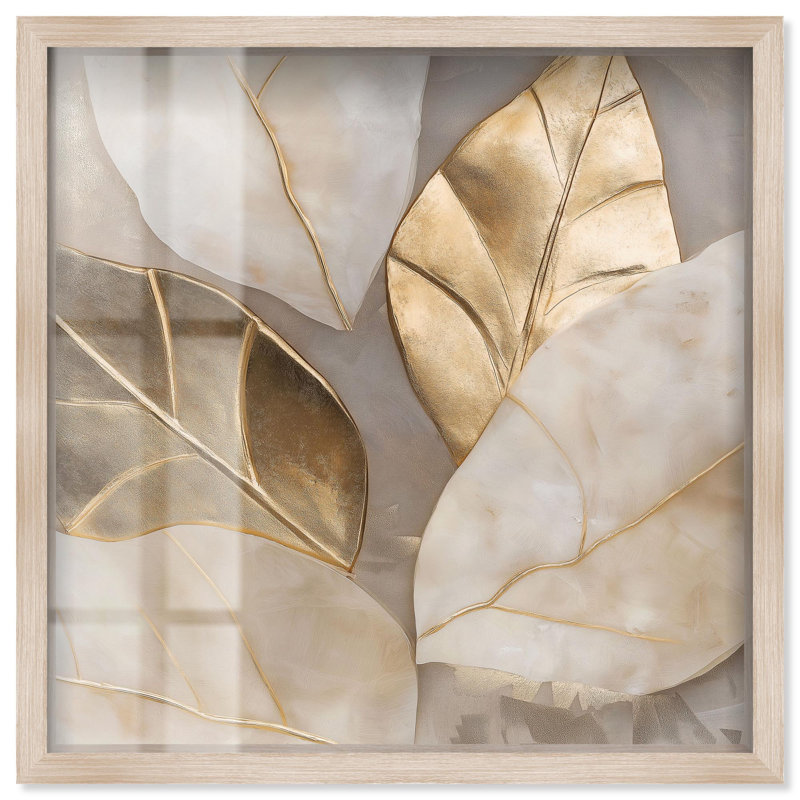 «Golden Cascades Shadowbox Print Elegant Nature Art» par Art Remedy, H 31 po x l 31 po, Crème, crème