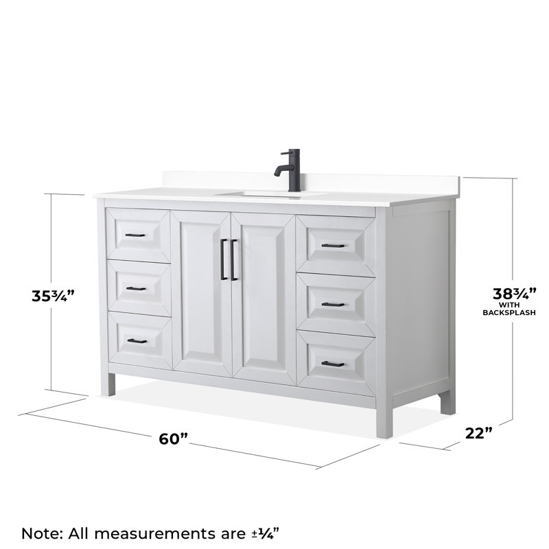 Daria 60'' W Single Vanity, Matte Black, White, White Cultured Marble