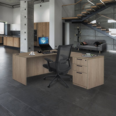 Dennard 71 In. L Desk With Single Full Pedestal Drawer Unit
