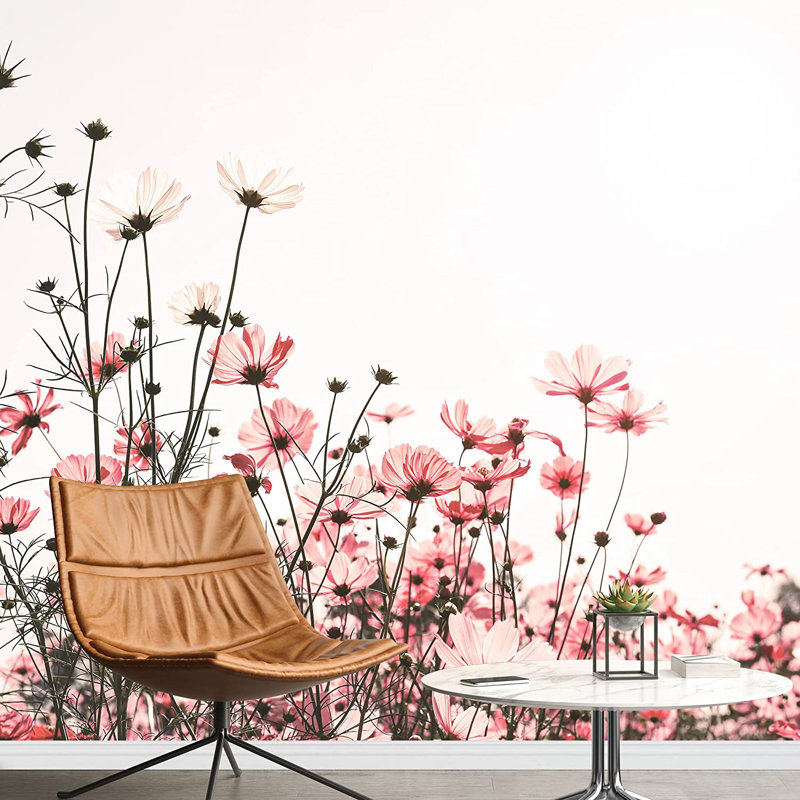Scénique champ de fleurs sauvages roses, L 66 po x l 96 po