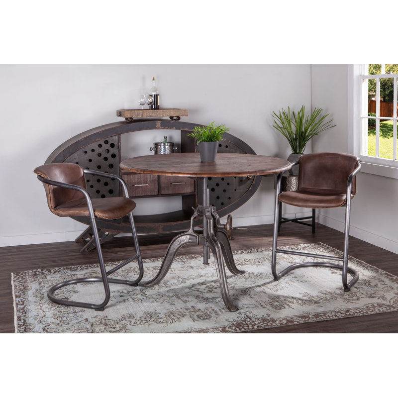 Hackett Teak Round Solid Wood Top Metal Base Dining Table