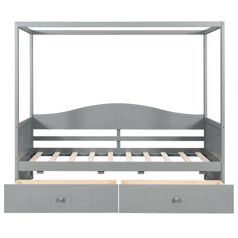Lit simple à baldaquin gris, 2 tiroirs pour l'organisation, design moderne, pin massif, espace de rangement confortable et privé, construction, sommeil