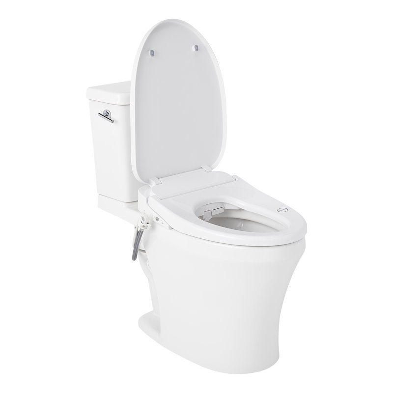 Millspring Low-Flow Two-Piece Elongated Toilet with Bidet Seat - White - Chrome Handle, Chrome