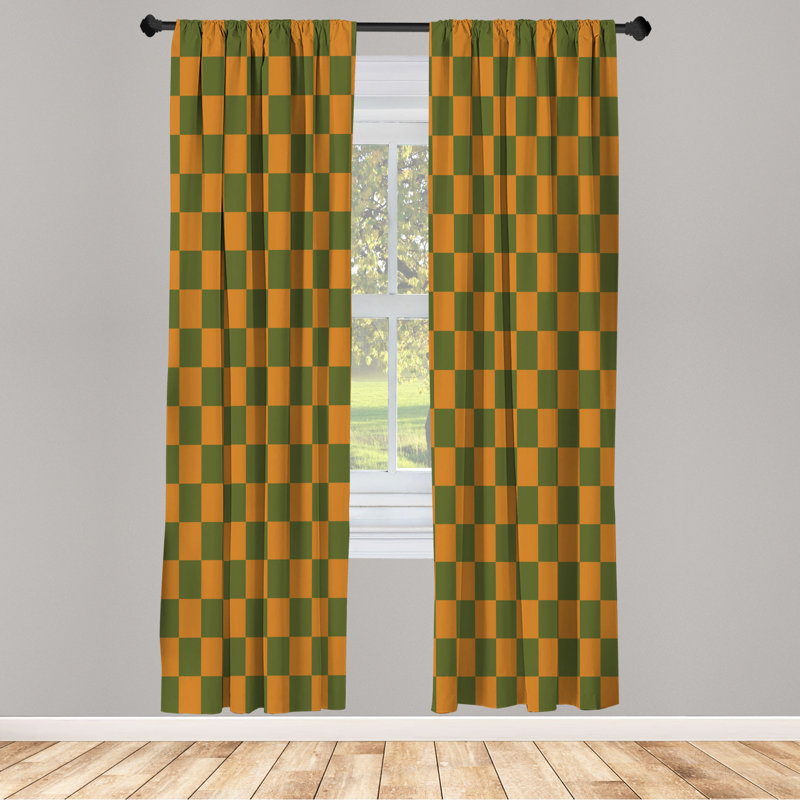 Microfiber Floral Semi-Sheer Rod Pocket Curtain Panels, 28" W x 63" L, Mustard/Green