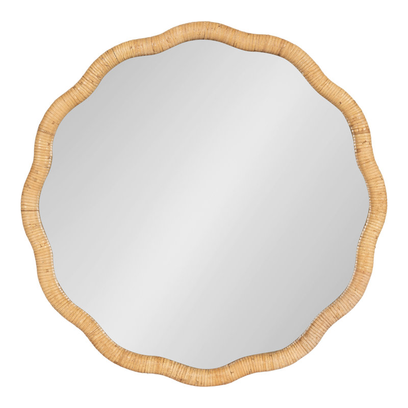 Scalloped Round Rattan Bathroom Mirror, 26" x 26"