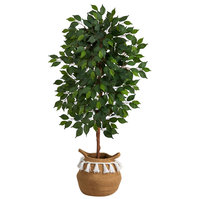 4ft. Artificial Ficus Tree with Handmade Jute & Cotton Basket with Tassels