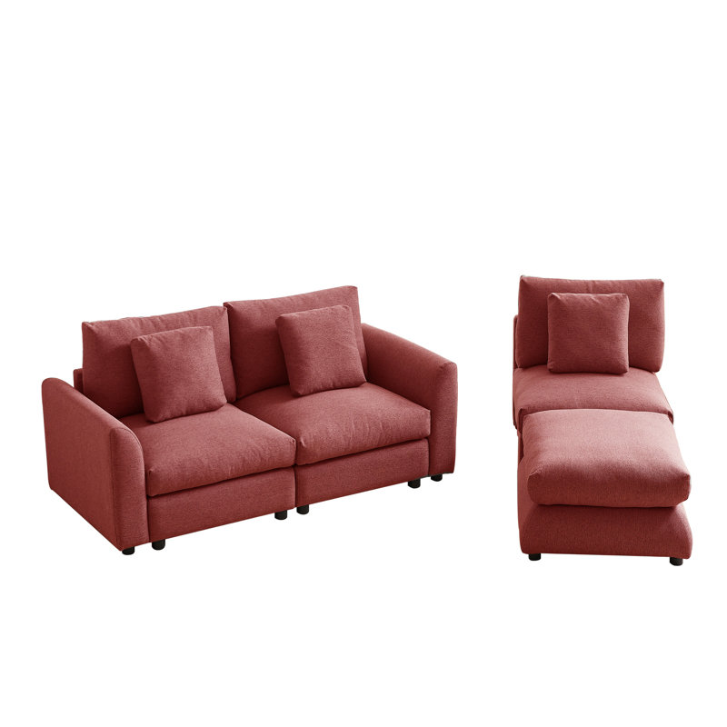 4-Piece 102'' L-Shape Sectional, Red Fabric