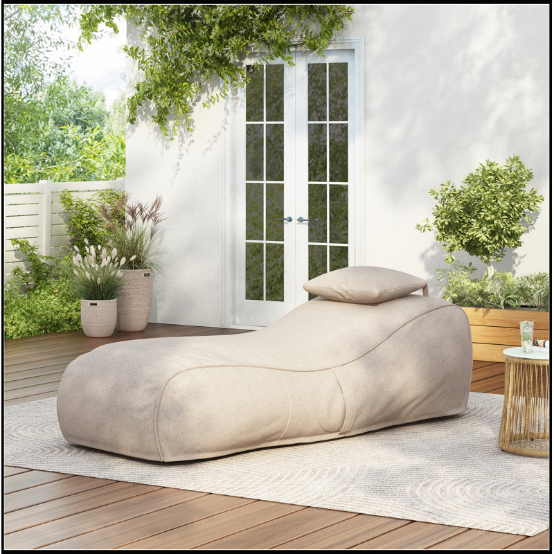 Pouf d'extérieur Lemoore avec appui-tête réglable en mousse à mémoire de forme pour une détente optimale, Beige