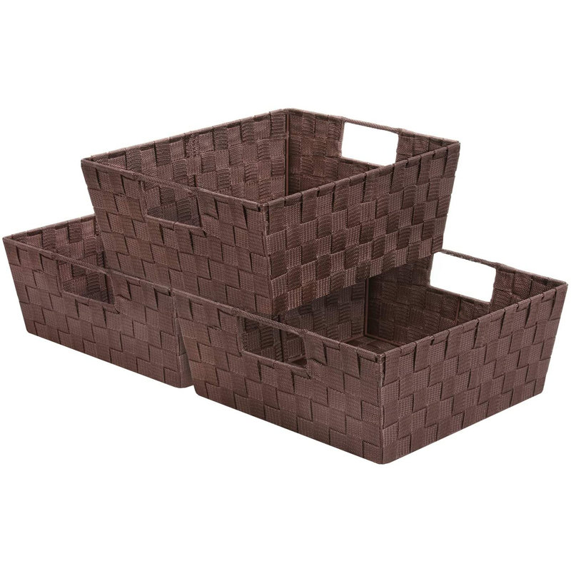 Sorbus Stackable Wicker Tote Woven Basket with Handles 3 Pack, Chocolate Brown
