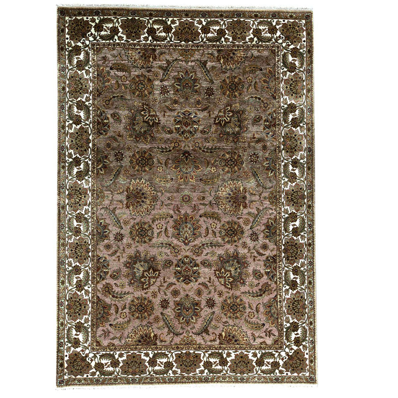Tapis brun / ivoire noué à la main, Rectangle 9 pi x 13 pi